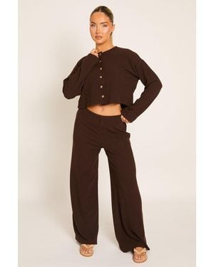 Rebellious Fashion Rib Boxy Button Down Loungewear Co-Ord Set - Natural