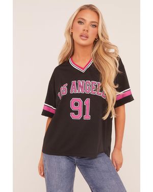Rebellious Fashion Oversized Varsity T-shirt - Black