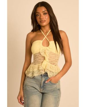 Rebellious Fashion Lace Halter Top - Yellow