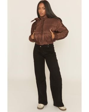 Rebellious Fashion Hooded Zip Through Crop Puffer Jacket - Natural