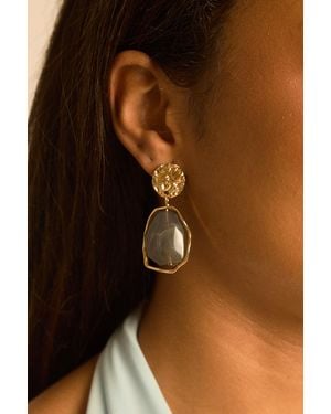 Rebellious Fashion Hammered Stone Drop Earrings - Brown