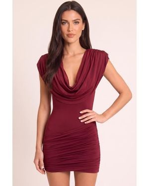Rebellious Fashion Shoulder Pad Draped Mini Dress - Red