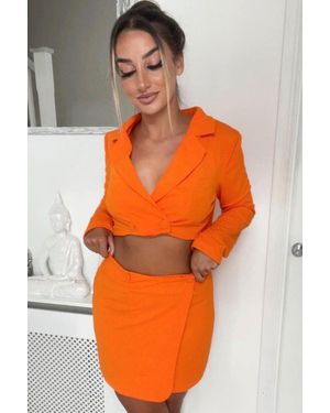 Rebellious Fashion Tailored Cropped Blazer - Orange