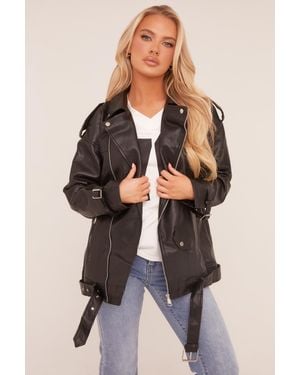 Rebellious Fashion Faux Leather Longline Biker Jacket - Black