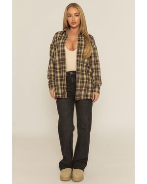 Rebellious Fashion Oversized Check Shirt - Natural