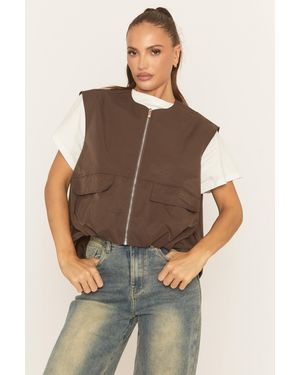 Rebellious Fashion Cropped Utility Jacket - Brown