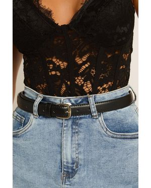 Rebellious Fashion Faux Leather Buckle Skinny Belt - Black