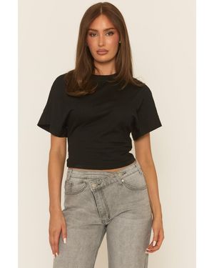 Rebellious Fashion Short Sleeve Cinched Waist T-Shirt - Black