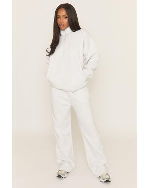 Rebellious Fashion Bleach Oversized Quarter Zip Jumper And Joggers Loungewear Co-Ord Set - Natural