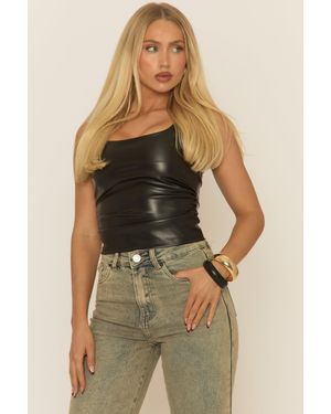 Rebellious Fashion Faux Leather Square Neck Top - Multicolour