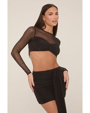 Rebellious Fashion Slinky And Mesh Mini Skirt Co-Ord - Natural