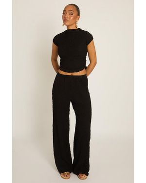 Rebellious Fashion Textured Top And Wide Leg Trouser Co-Ord Set - Black