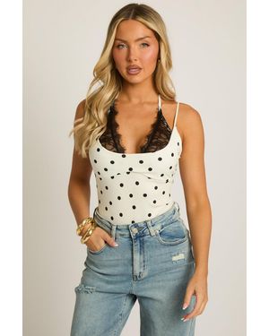 Rebellious Fashion Lace Trim Halter Bodysuit - Blue