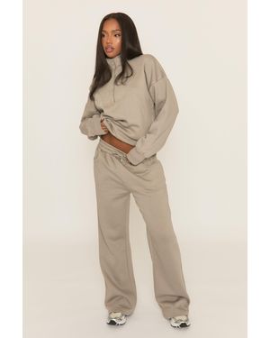 Rebellious Fashion Dove Oversized Quarter Zip Jumper And Joggers Loungewear Co-Ord Set - Natural