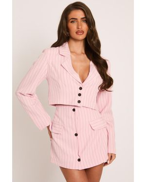 Rebellious Fashion Stripe Tailored Blazer And Skirt Co-Ord Set - Pink