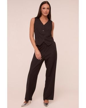 Rebellious Fashion Pin Stripe Straight Leg Trousers - Black