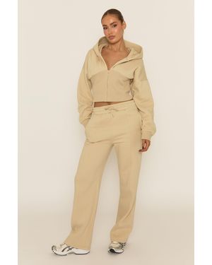 Rebellious Fashion Corset Fit Hoodie And Jogger Loungewear Co-Ord Set - Natural