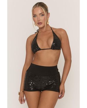 Rebellious Fashion Sequin Bralet And Shorts Co-Ord Set - Black