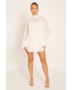 Rebellious Fashion Blouson Ruffle Playsuit - Natural