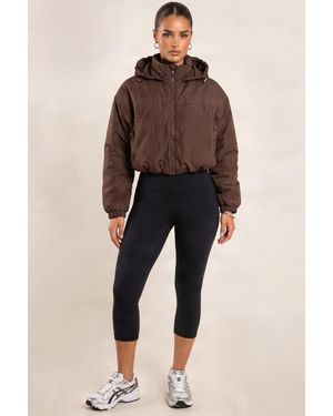 Rebellious Fashion Hooded Toggle Cropped Puffer Jacket - Brown