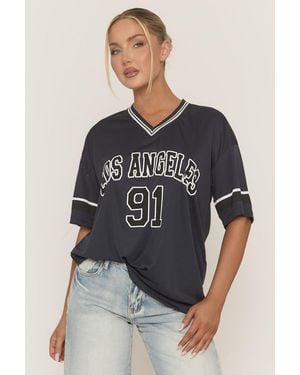 Rebellious Fashion Oversized Varsity Football T-Shirt - Blue