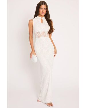 Rebellious Fashion Lace High Neck Keyhole Detail Maxi Dress - White