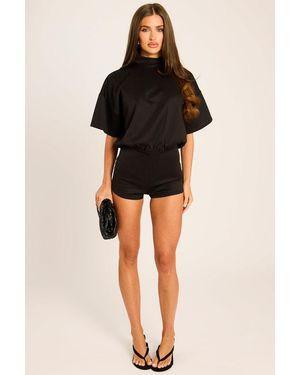 Rebellious Fashion Open Back Micro Playsuit - Black