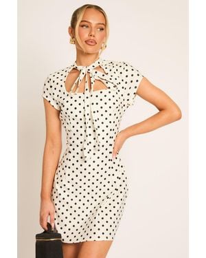 Rebellious Fashion Polka Dot Cap Sleeve Mini Dress - Natural