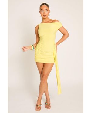 Rebellious Fashion Slinky Off Shoulder Drape Mini Dress - Yellow