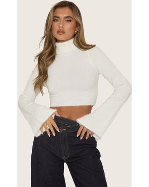 Rebellious Fashion High Neck Fluffy Knit Jumper - Blue