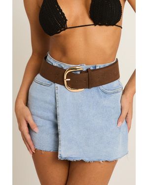 Rebellious Fashion Suede Oversized Buckle Belt - Blue