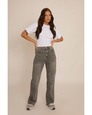 Rebellious Fashion Dark Stretch Straight Leg Jeans - Grey