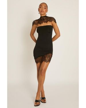 Rebellious Fashion Lace Trim Bandeau Mini Dress - Black