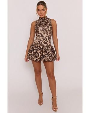 Rebellious Fashion High Neck Puffball Mini Dress - Multicolour