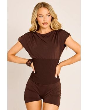 Rebellious Fashion 2-In-1 Corset Playsuit - Brown