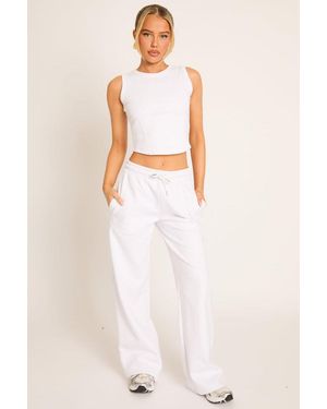 Rebellious Fashion Seam Detail Sleeveless Top And Wide Leg Joggers Loungewear Co-Ord Set - Natural