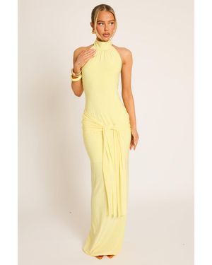 Rebellious Fashion High Neck Tie Front Maxi Dress - Yellow