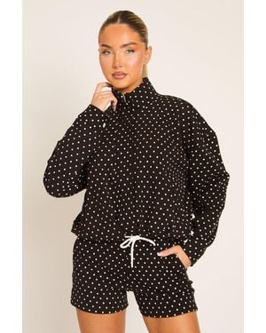 Rebellious Fashion High Neck Zip Up Jacket And Shorts Co-Ord Set - Black