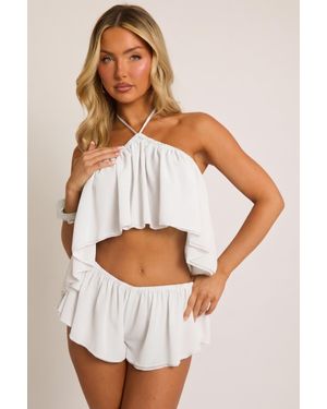 Rebellious Fashion Frill Halter Top And Skort Co-Ord Set - White
