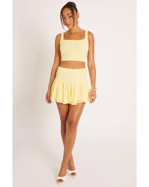 Rebellious Fashion Lace Top And Frill Mini Skirt Co-Ord Set - Natural