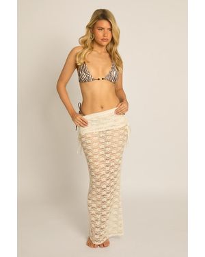 Rebellious Fashion Lace Fold Over Waist Beach Skirt - Brown