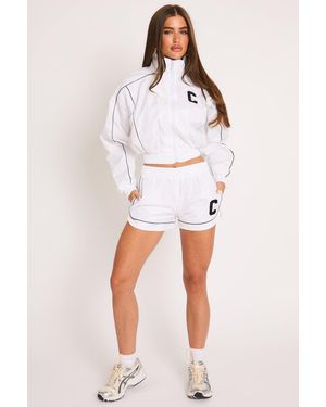 Rebellious Fashion Graphic Piping Detail Track Jacket And Shorts Loungewear Co-Ord Set - White