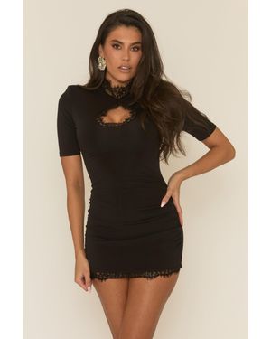 Rebellious Fashion Shoulder Pad Lace Trim Mini Dress - Red
