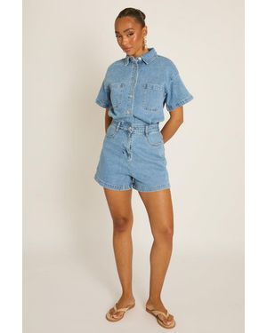 Rebellious Fashion Denim Playsuit - Blue