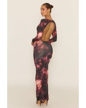 Rebellious Fashion Printed Cut Out Back Maxi Dress - Natural