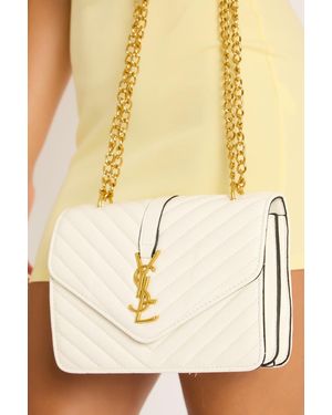 Rebellious Fashion Logo Detail Faux Leather Quilted Shoulder Bag - Natural