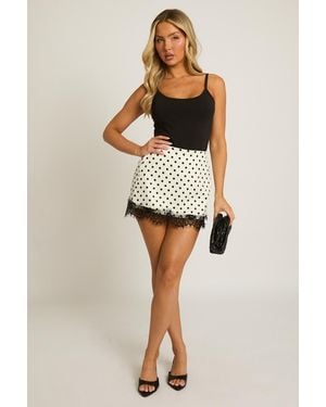 Rebellious Fashion Lace Trim Mini Skort - Natural