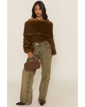 Rebellious Fashion Off Shoulder Faux Fur Jumper - Natural