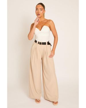 Rebellious Fashion Belted Pleat Detail Trousers - Natural