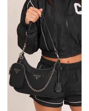 Rebellious Fashion Nylon Logo Detail Shoulder Bag - Black